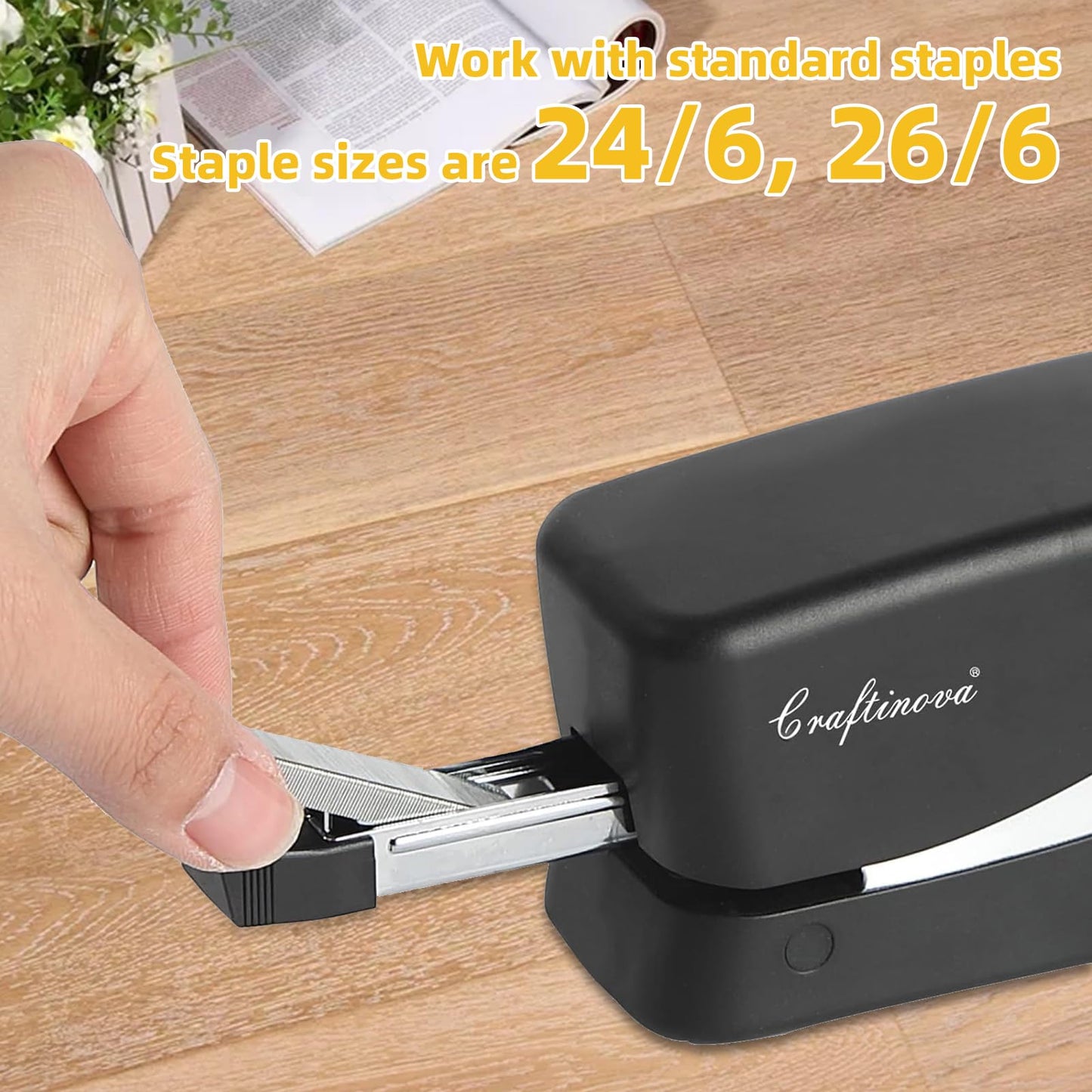 Craftinova Electric Stapler, 25 Sheet, Include 2000 Staples and 1 Remover, Jam Free, Professional and Home Office Stapler，Battery not Included，AC or Battery Powered.