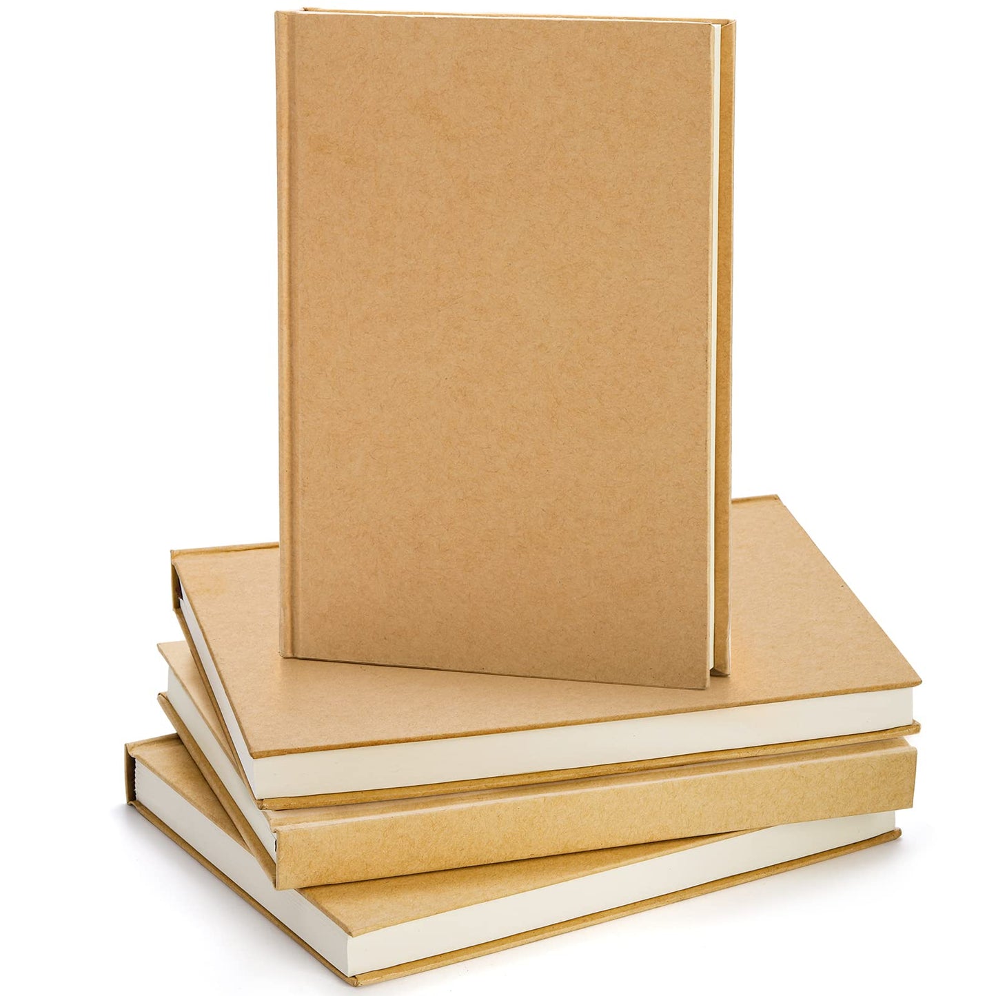 ZEAYEA 4 Pack A5 Blank Notebook Journal, 6 x 8.5 Inch Hardcover Notebook, 120 Sheets/ 240 Pages Per Book, 100gsm Thick Paper, Kraft Unlined Sketch Book for Student, Office, School and Journal Refills