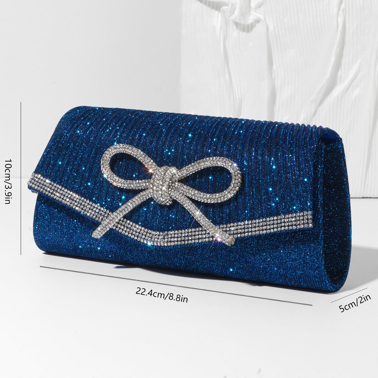 Trisapu Bow Evening Bag Sparkly Clutch Purses for Women Wedding Glitter Rhinestone Party Prom Purse Dressy Clutch Bags Blue