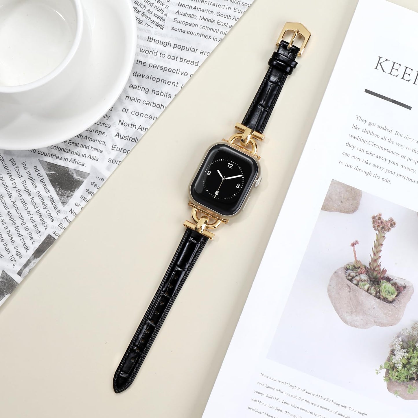Leather Band Compatible with Apple Watch Bands for Women, Dressy Fancy Strap for iWatch Series 11/10/9/8/7/6/5/4/3/2/1/se(38mm 40mm 41mm 42mm,Black/Gold)