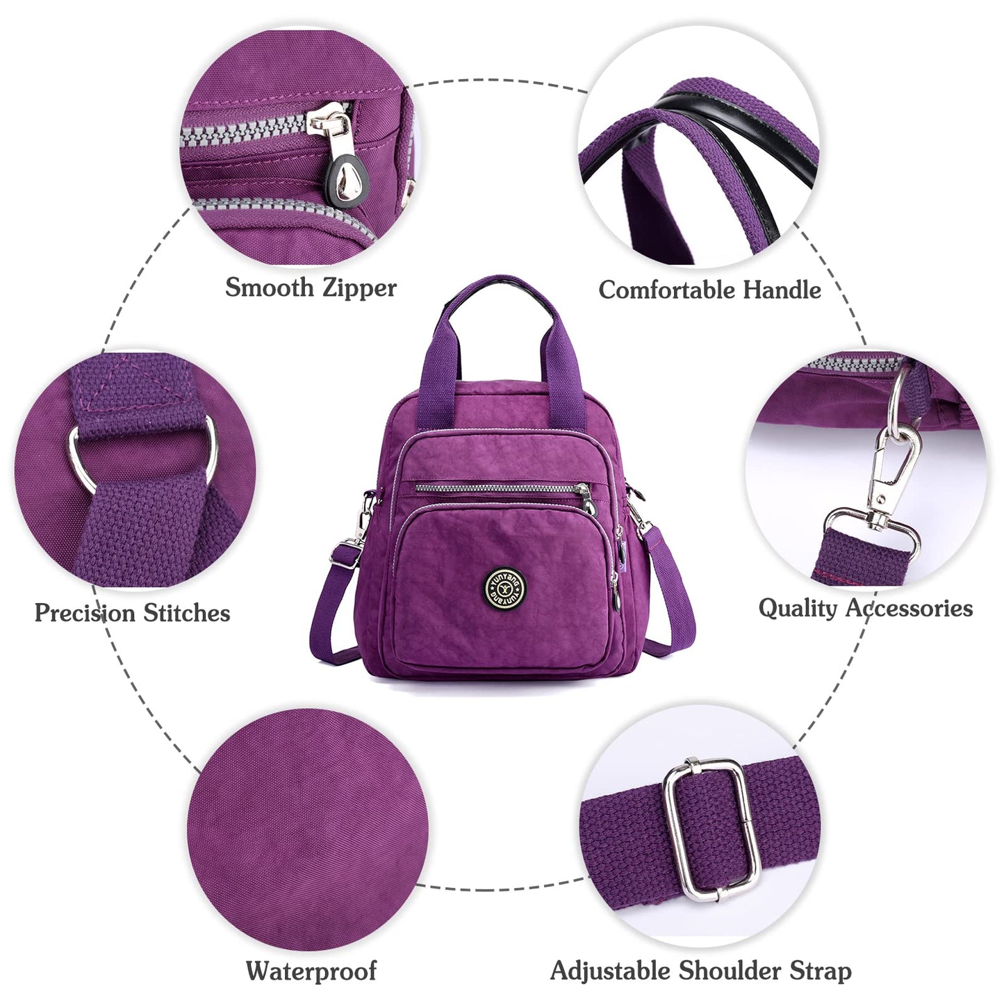 PORRASSO Casual Backpack Women Shoulder Bag Ladies Crossbody Bag Nylon Handbag Girl Daypack for Work Travel Daily Use, Black, L, Daypack Backpacks