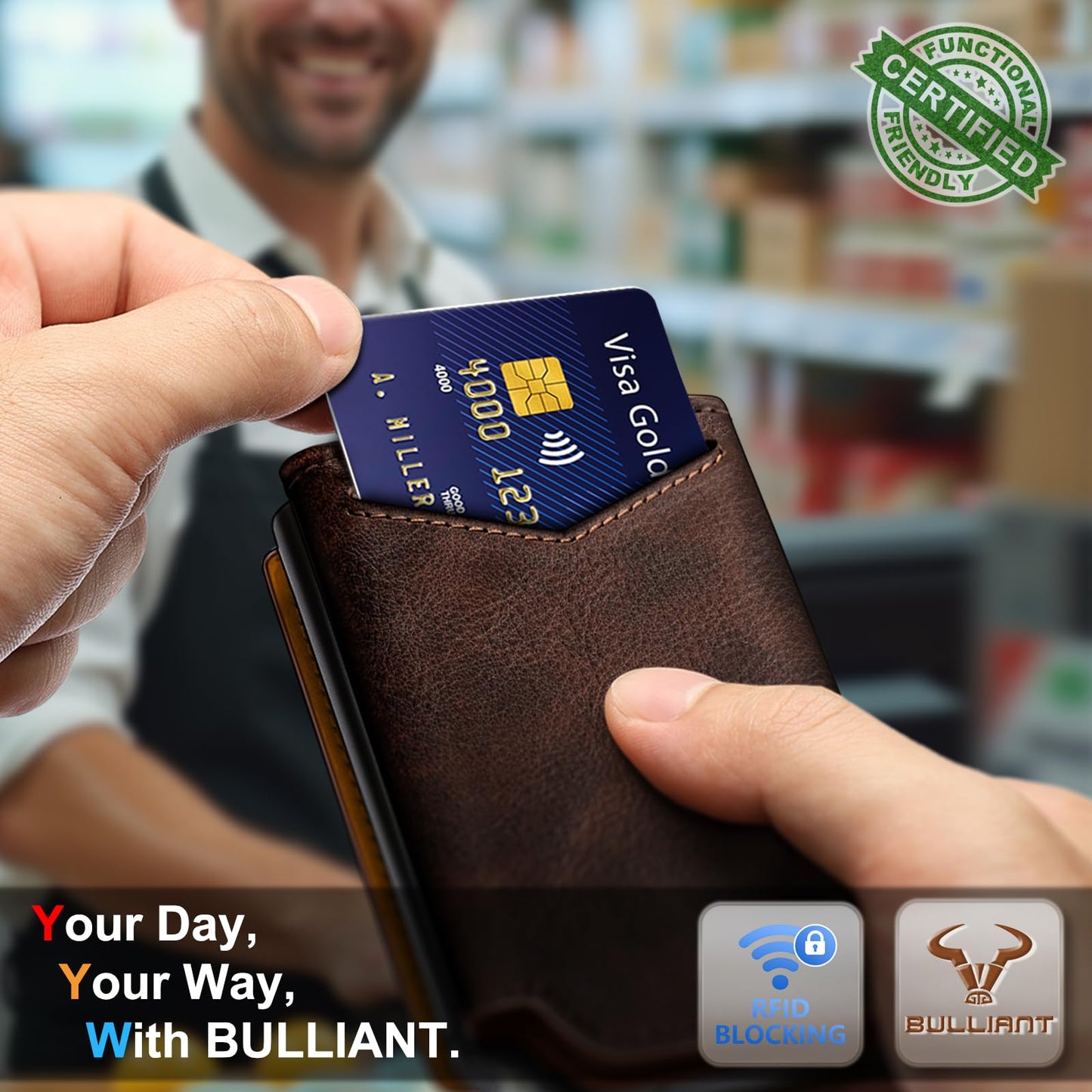 BULLIANT Men Wallet Leather Wallet Card Holders Money Clip for Men 10Cards-Magnetic Flip on Metal Case