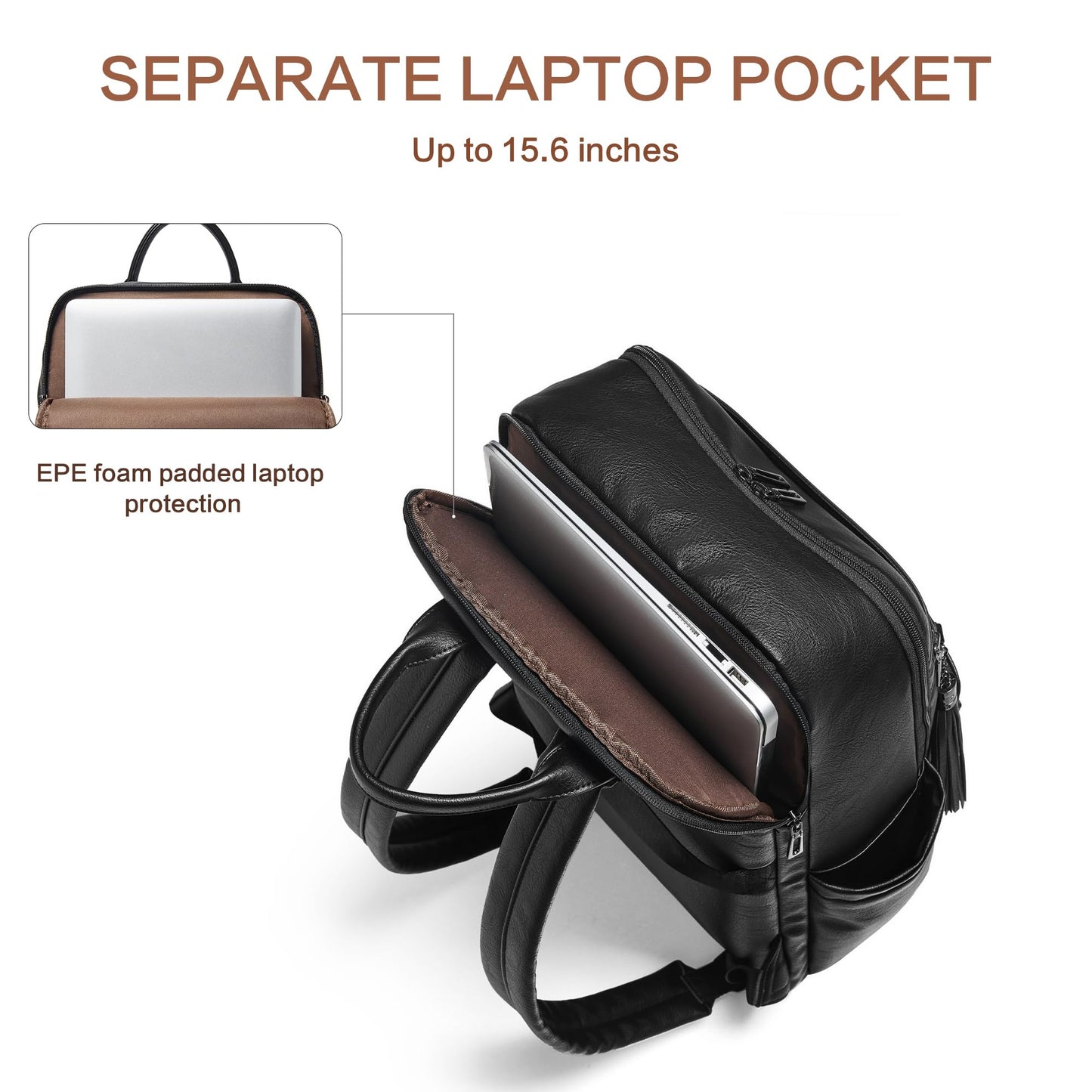 Mroede Laptop Backpack for Women,Leather Backpack with 15.6 inch Laptop Compartment,Large Capacity Computer Backpacks Purse,Carry-on Travel Backpacks,Casual Daypack for Work Business College,Black