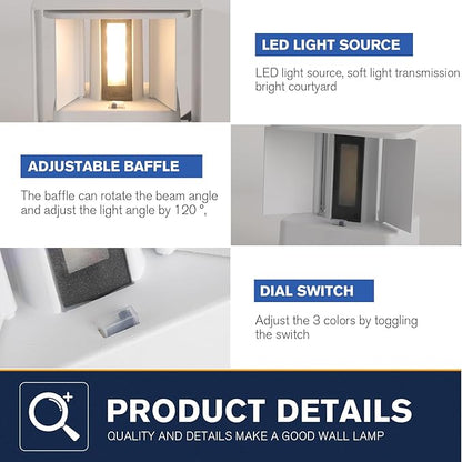 White Wall Sconces Set of Two,3 Color Temperatures Hardwired Up and Down Outdoor Lights,15W Indoor Wall Sconce,4.33 Inch Exterior/Interior Wall Lights for Living Room Bedroom Hallway Porch Yard 2 Pack