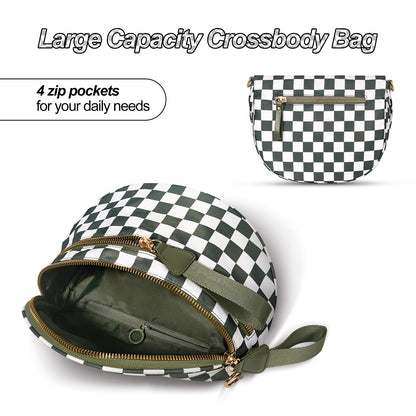 Checkered Crossbody Bag,Nylon Bum Bags for Women Crossbody,Spacious Sling Bag Purse Fanny Packs with Shoulder Strap