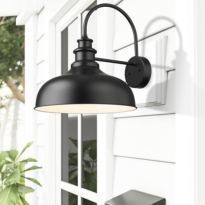 Bestshared Large Outdoor Farmhouse Barn Lights 16 Inch Dome Outdoor Wall Lighting Fixture Industrial Wall Sconces Exterior Mount Lantern Light for Porch,Entryway,Garage (1Pack,Black+White)