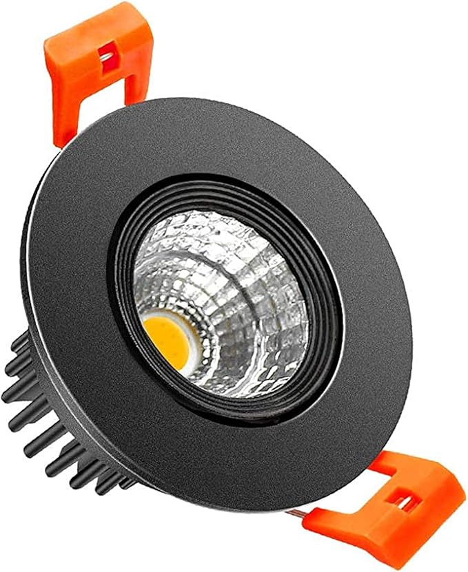 2 Inch Downlight, 3W Recessed LED Lighting COB Dimmable, 5000K Daylight White, CRI80, Black Trim, Ceiling Lights With Driver, 1 Pack