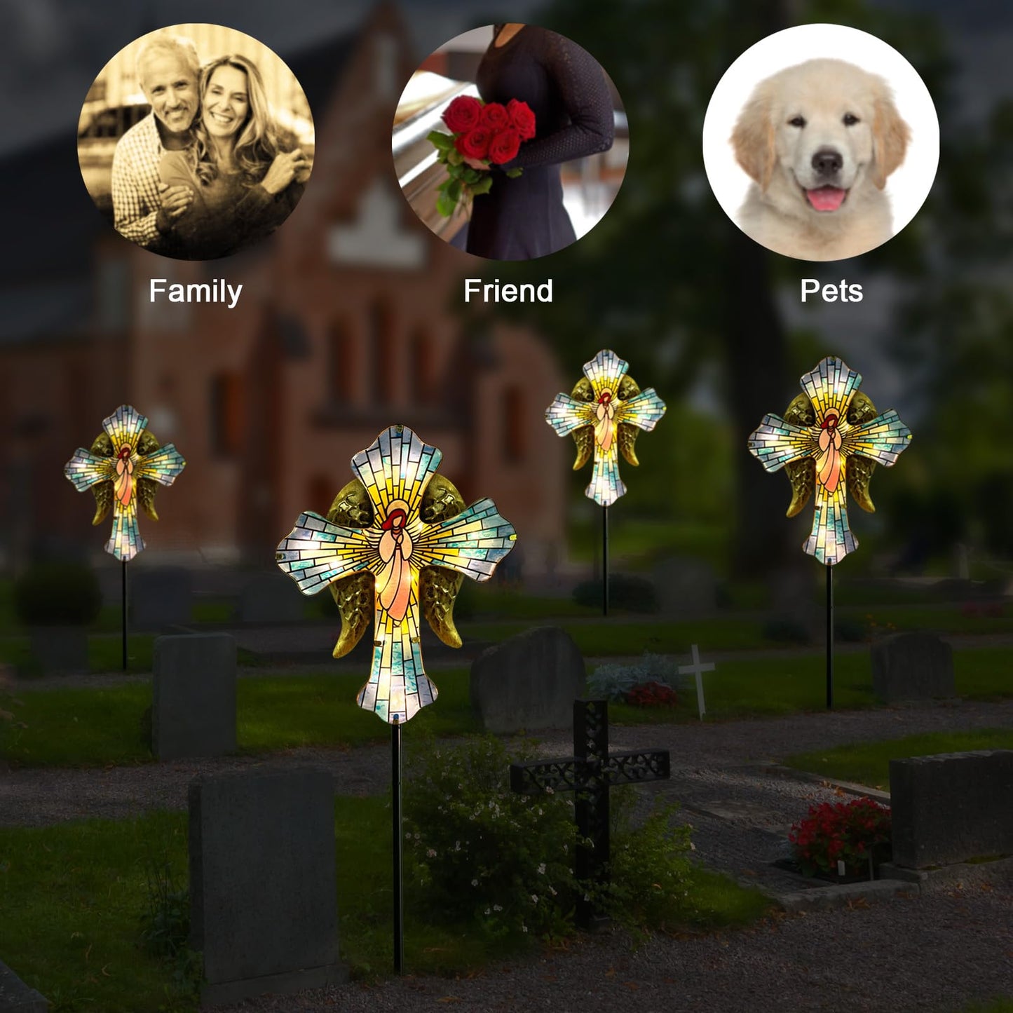 Solar Cross Garden Stake Lights for Outdoor,Cemetery Decorations Yard Patio Decor,Angel Wings Cross Solar Christmas Lights Outside,Memorial Gifts