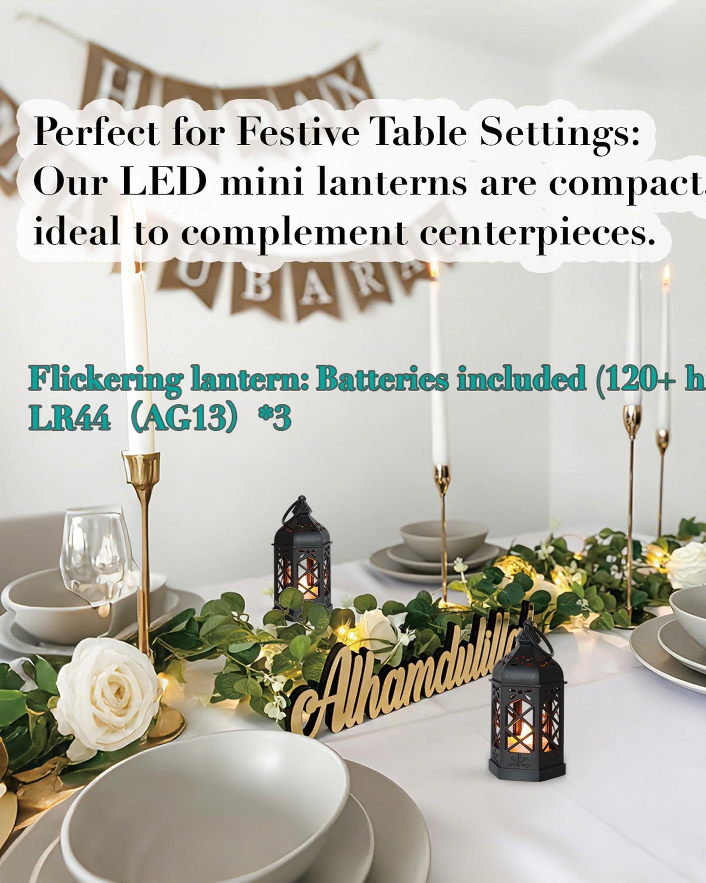 Reperla 8-Pack Mini Lanterns with Flickering LED Candles for Ramadan, Moroccan Decorative Hanging Lanterns for Halloween, Christmas, Wedding, Black Lantern for Table Centerpiece, Home & Party Decor
