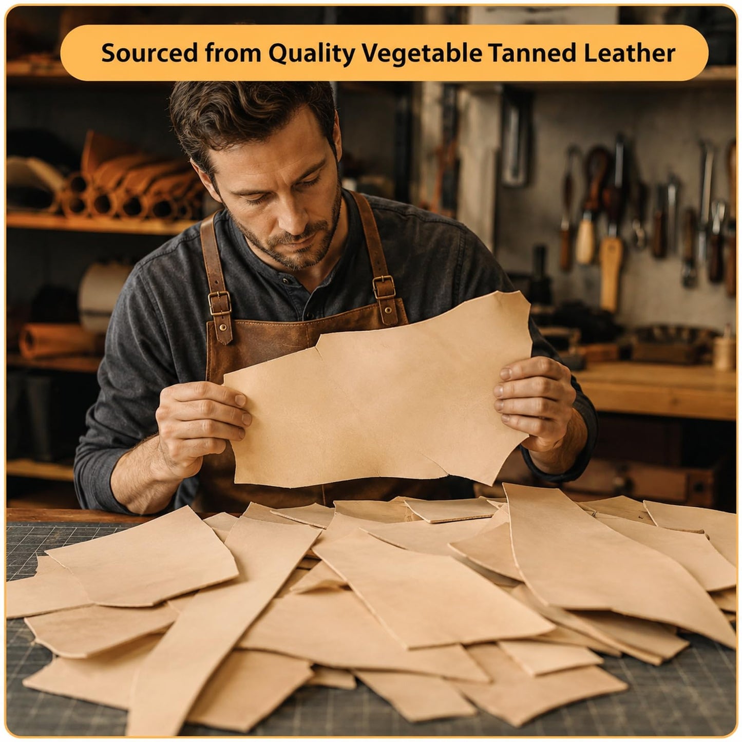 2.2 LB Genuine Cowhide Leather Scraps for Crafts, 3.5-4.0mm Thick Vegetable Tanned Leather Pieces for Tooling, Carving, Stamping, Leatherworking, Brown & Natural Tan Mix