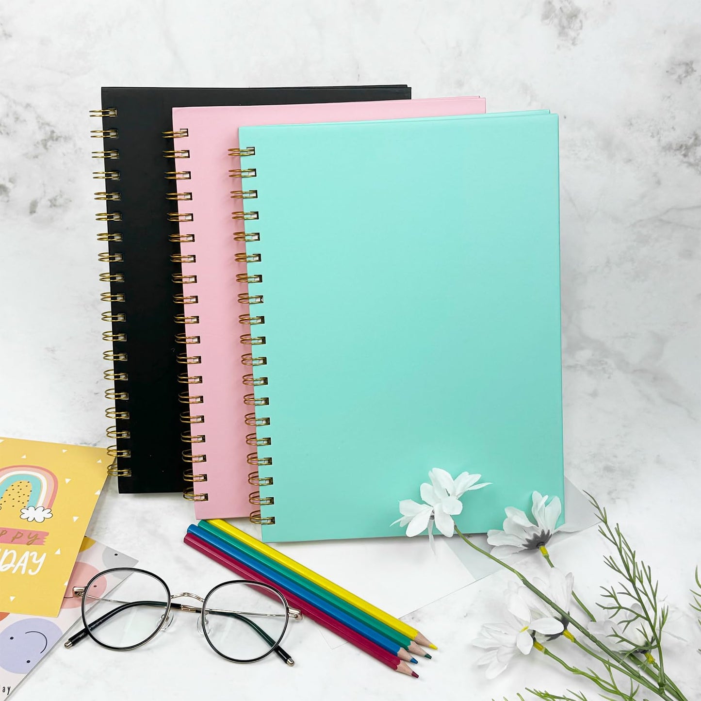 Ouzoustate Blank Spiral Notebook B5 Black Hardcover Sketch Book -7.48" X 10.18" 4 Pack unlined Journal for Drawing,160 Pages 100GSM Thick Paper for Note Taking School Office