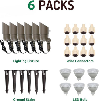 Lumina Lighting® 4W Landscape lighting 12V Landscape Lights Low Voltage Landscape Spotlights Warm White Waterproof Outdoor Replaceable LED Bulb for Garden, Lawn, Porch, Patio and Yard (Bronze, 6-Pack)
