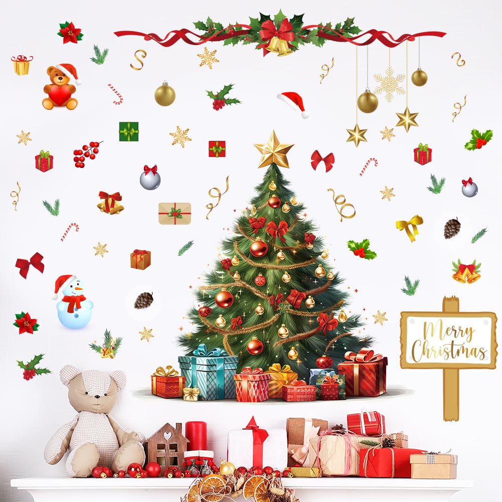 Large Christmas Tree Wall Decals DIY Christmas Wall Stickers Xmas Tree Window Clings Christmas Wallpaper Peel and Stick Removable Vinyl Wall Art for Bedroom Nursery