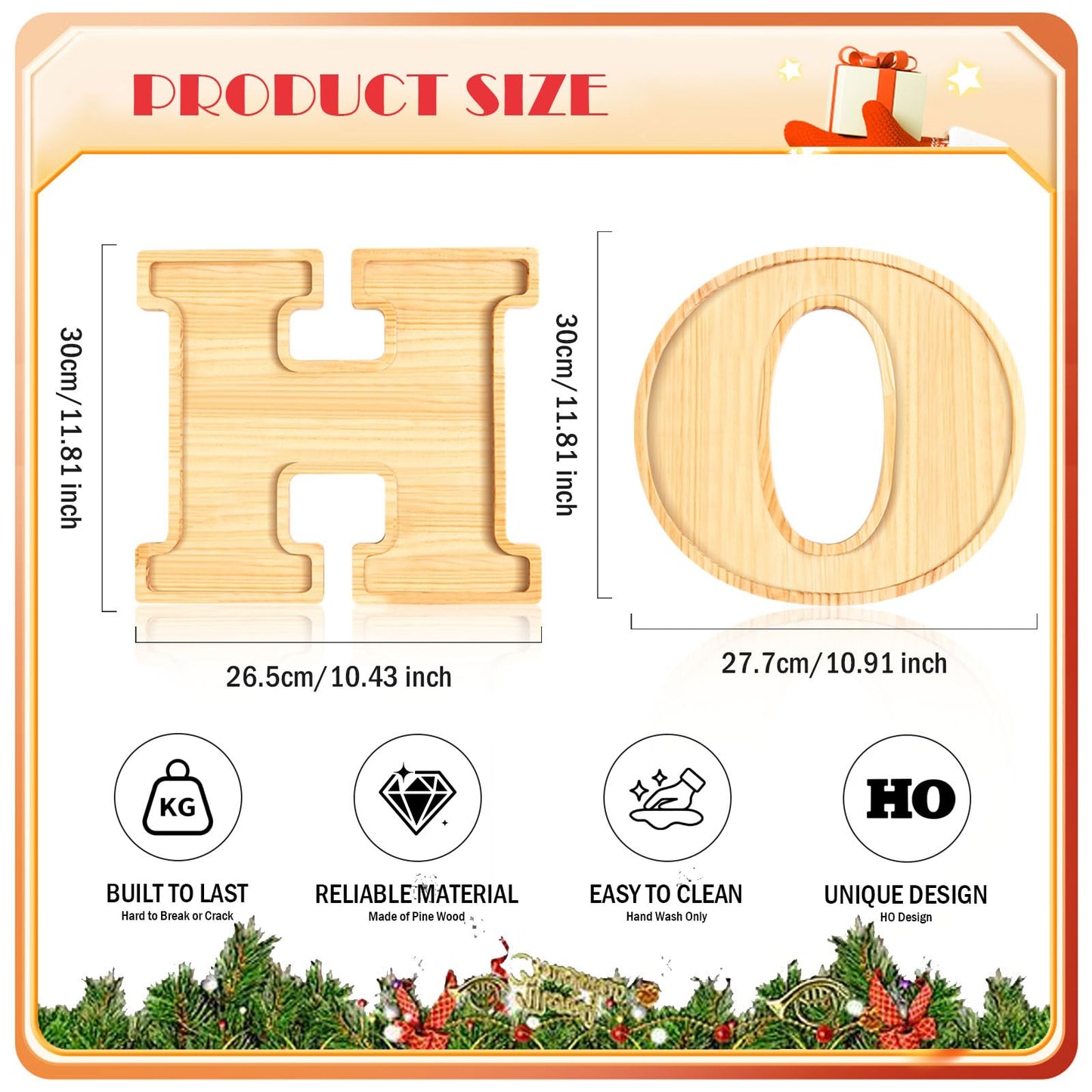 AWIZOM 2 Pcs Christmas Charcuterie Boards HO Wooden Serving Platters Christmas Pine Wood Trays Wooden Snack Cookie Dish Plates for Home Kitchen Xmas Holiday Housewarming Dinnerware Presents