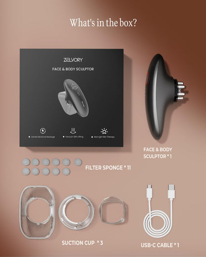 Zelvory 3-in-1 Body Sculpting Machine with Microcurrent, Vacuum & Red Light Therapy for Smooth Skin Appearance, Body Massager for Belly, Legs & Arms, Home Use Device