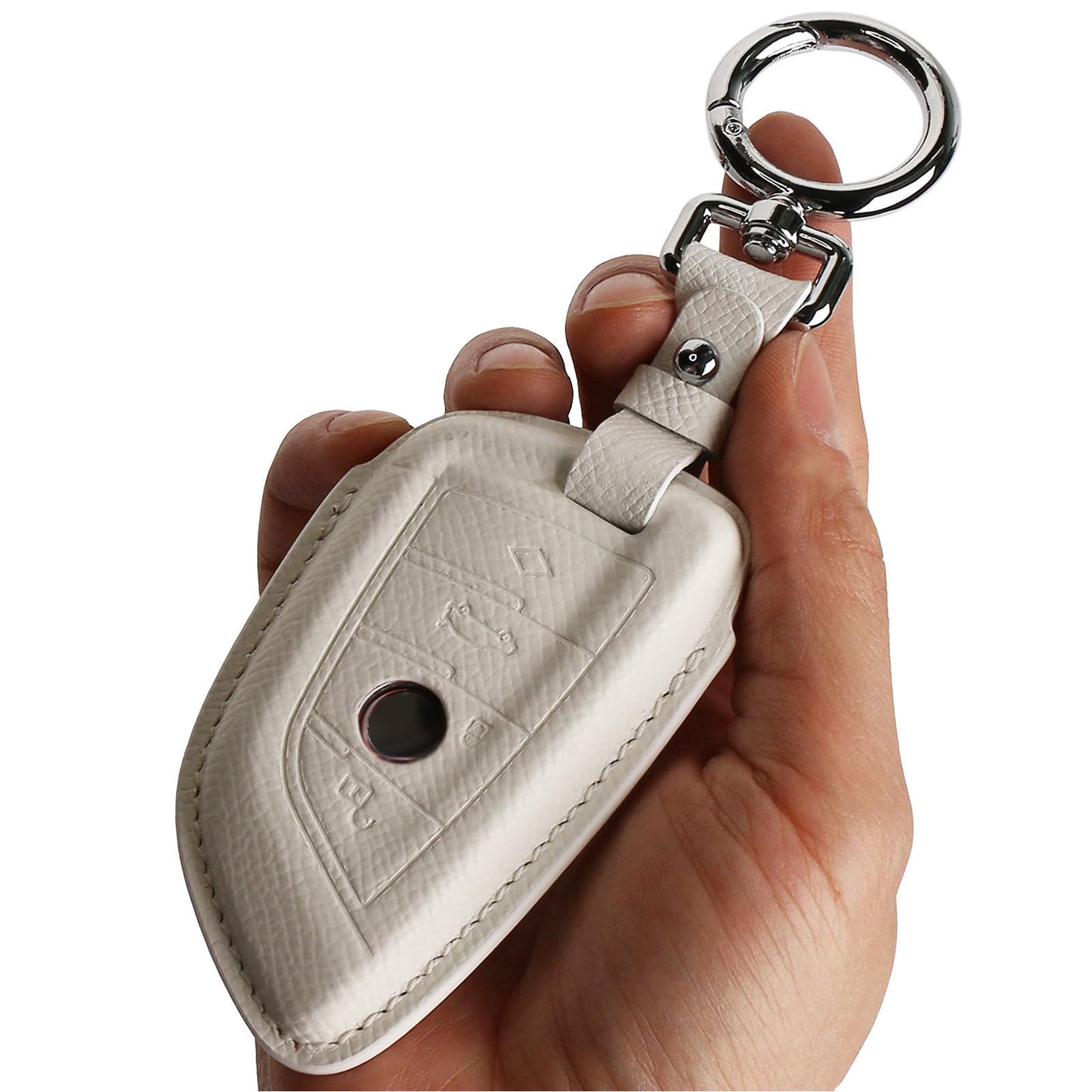 CISUI Leather Key Fob Cover Case, Keychain Shell, Compatible for BMW 2 5 6 7 X1 X2 X3 X5 X6 Series(White)