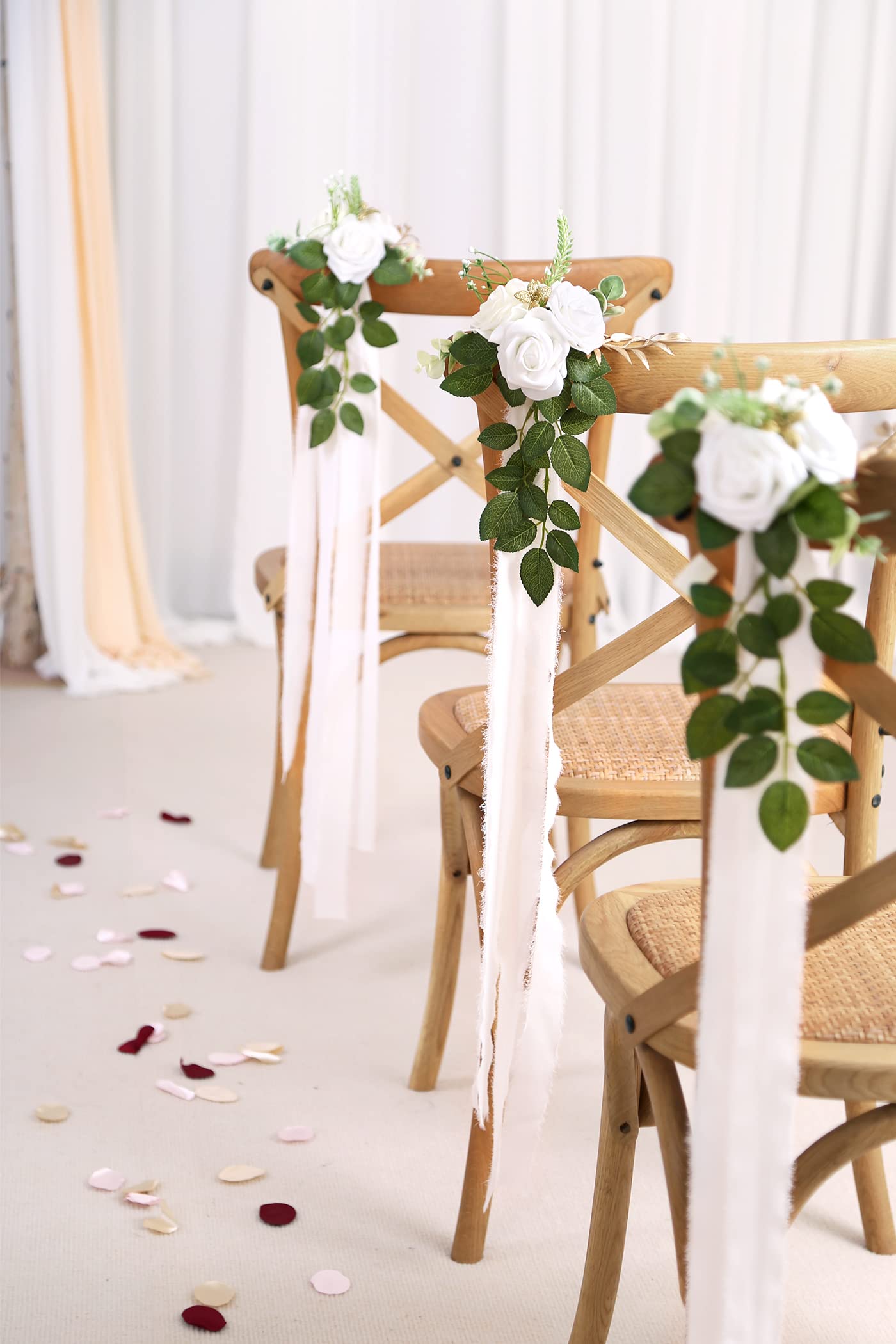 DreamBuilt Wedding Aisle Decorations for Wedding Ceremony Set of 10 Pew Flowers for Church Chair Decorations Party Decor with Artificial Flowers Eucalyptus and Ribbons White