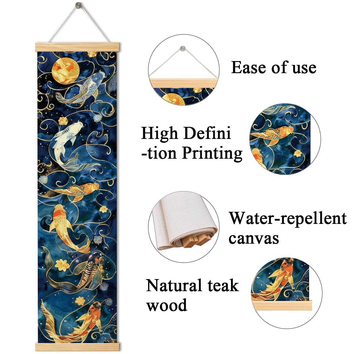 Koi Fish Porch Banner, Celestial Pond Vertical Door Banner, Moon Star Hanging Wall Decor for Front Door Entryway Bedroom Office Dorm, Housewarming Gifts