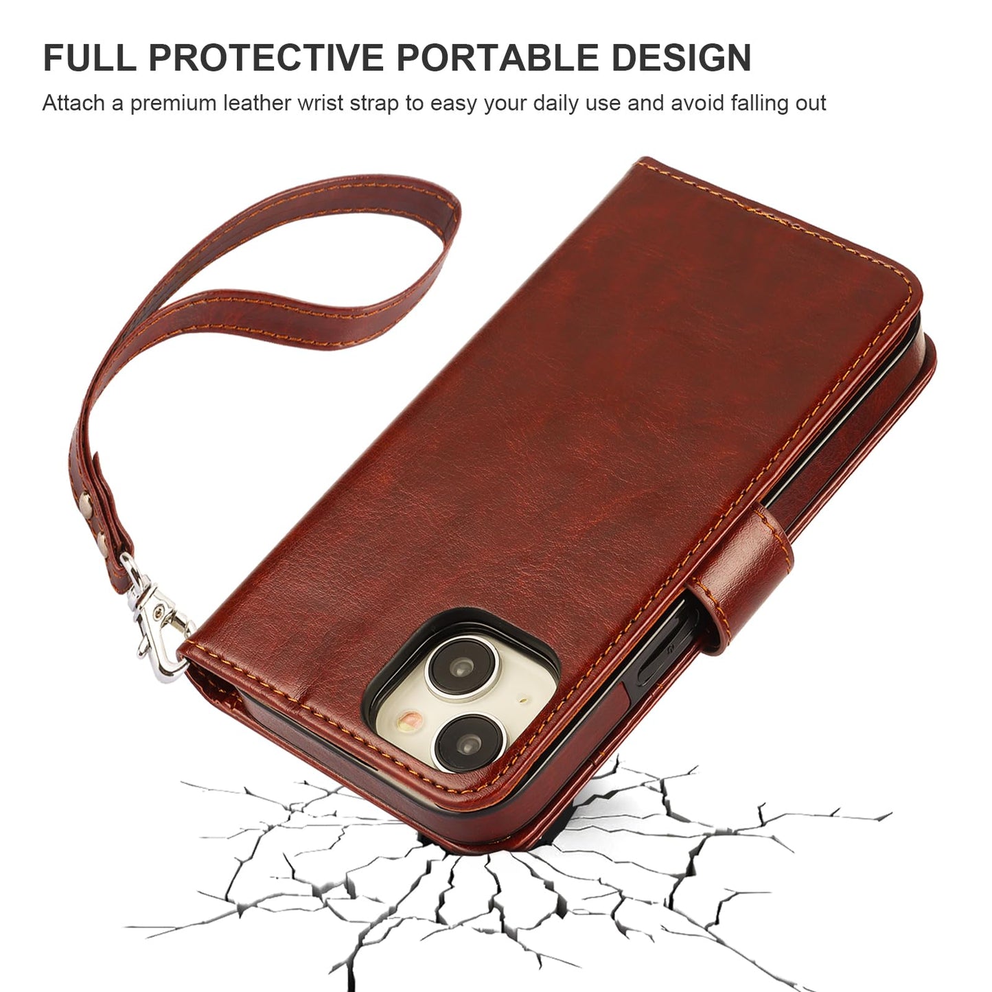 Bocasal Detachable Wallet Case for iPhone 15 RFID Blocking Card Slots Holder Premium PU Leather Magnetic Kickstand Shockproof Wrist Strap Removable Flip Protective Cover 5G 6.1 inch (Brown)