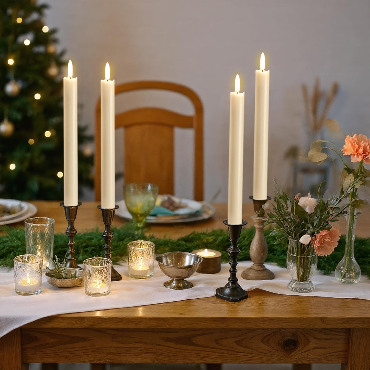 KunSwenn Taper Candles Battery Operated with Remote Timer, with Remote Timer Flameless Taper Candles, LED Flameless Candlesticks for Halloween Christmas Home Decor(Set of 3, 0.78” x 9.65”)
