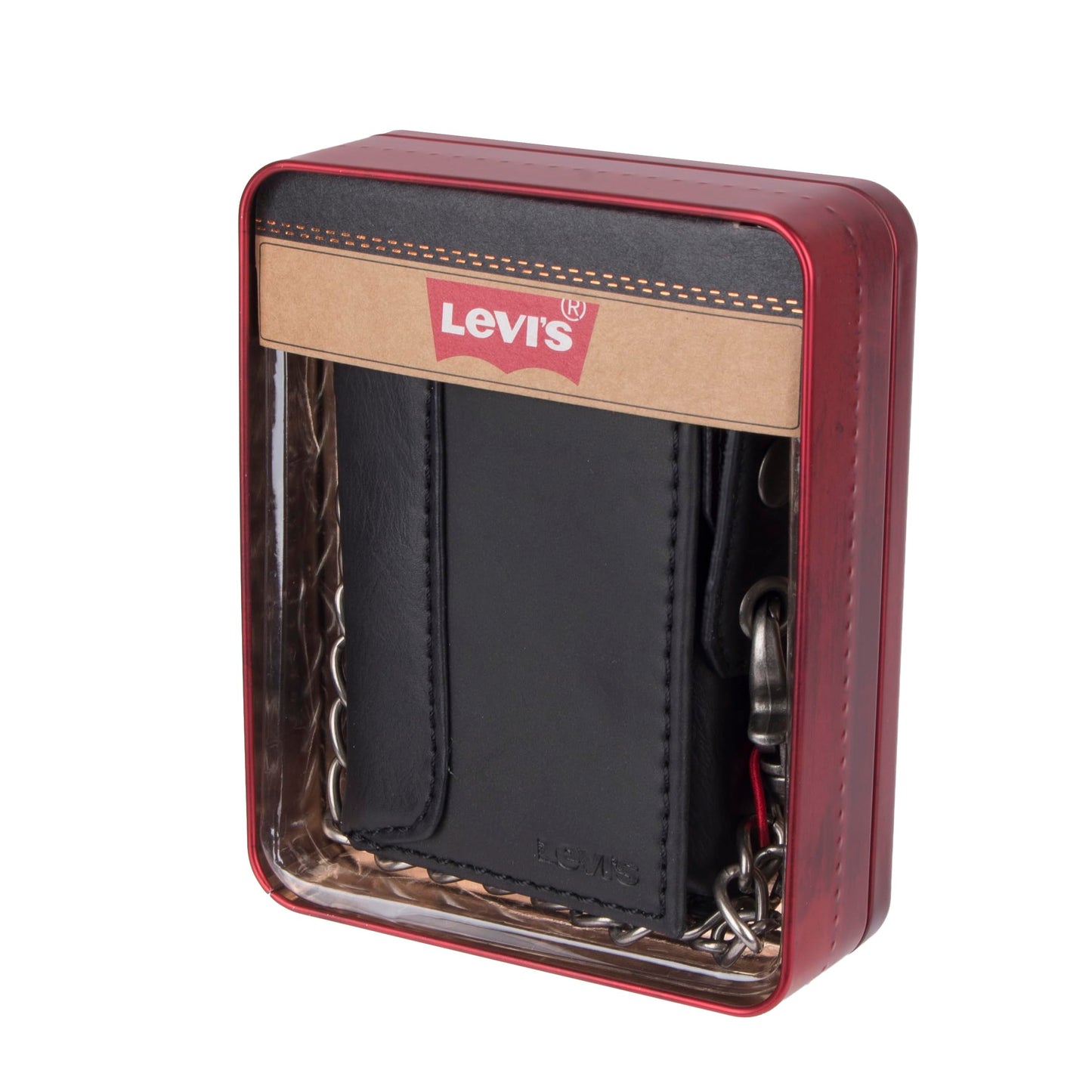 Levi's Men's Trifold Wallet - Sleek and Slim Includes ID Window and Credit Card Holder,Black with Chain