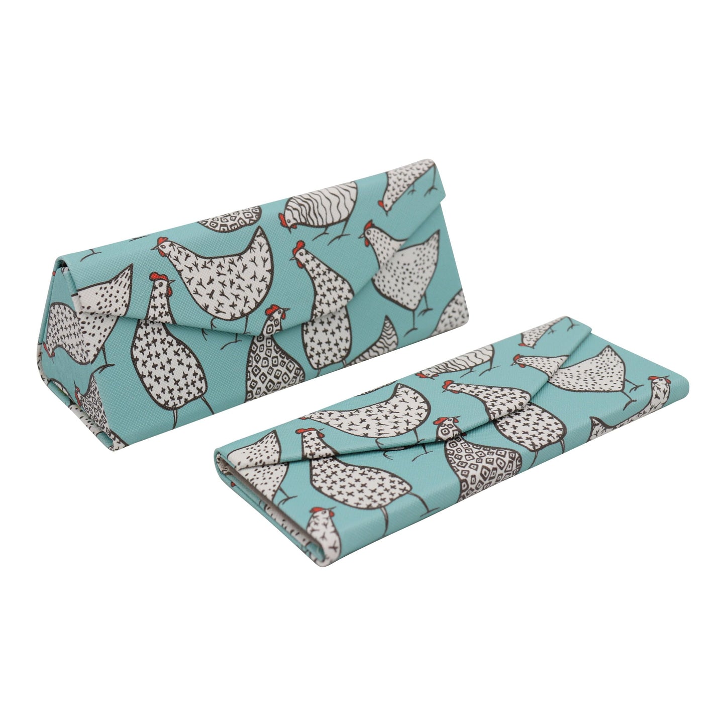 Real Sic Glasses Case for Men and Women - Magnetic Folding Hard Shell Sunglass Holder - Vegan Leather Eyeglass Protector, Variety of Styles Inspired by Adorable Animals - (Chickens & Farmhouse)
