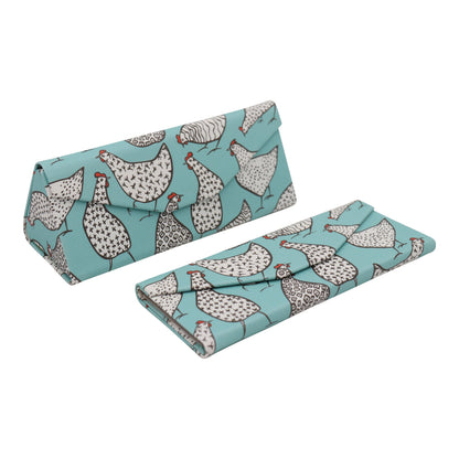 Real Sic Glasses Case for Men and Women - Magnetic Folding Hard Shell Sunglass Holder - Vegan Leather Eyeglass Protector, Variety of Styles Inspired by Adorable Animals - (Chickens & Farmhouse)