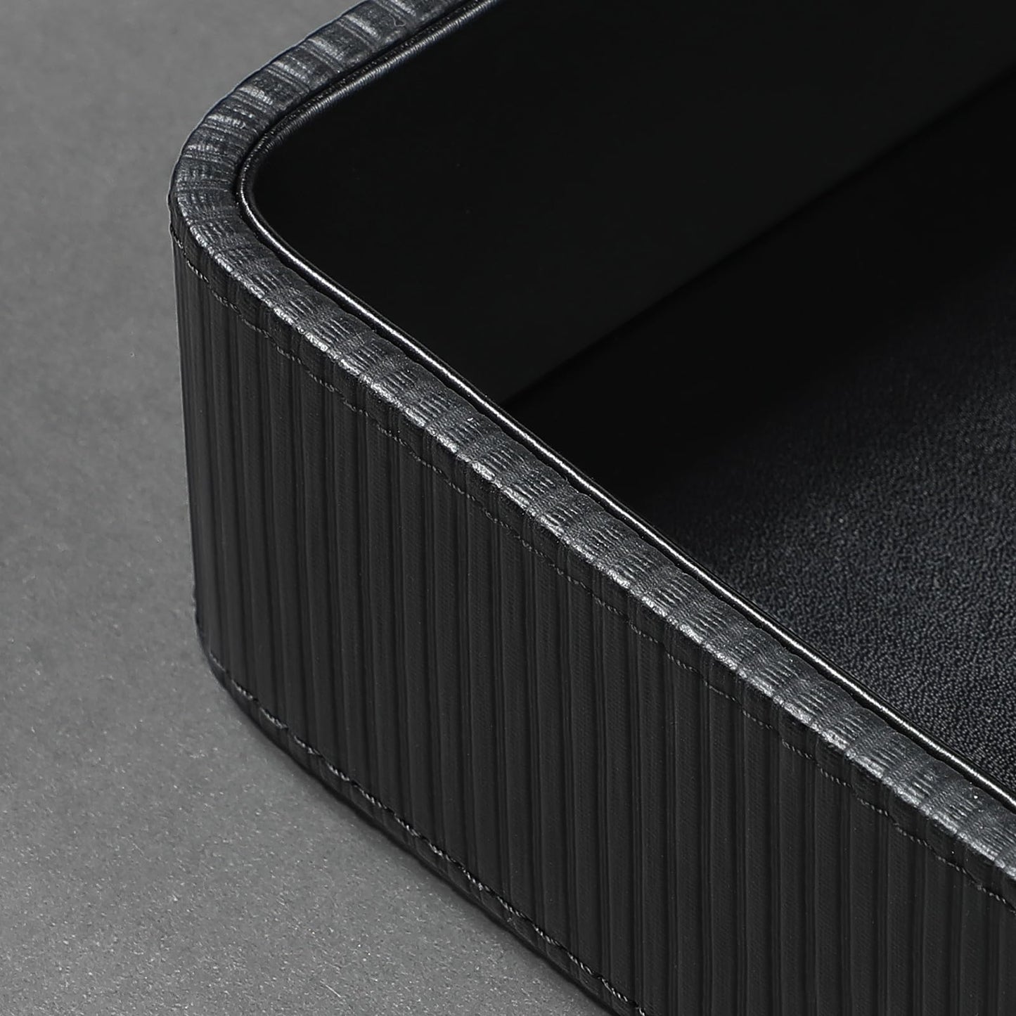 Cretkhp PU Leather Valet Tray Organizer, Small Nightstand Organizer Bedside Desktop Storage for Womens and Men, Perfume Trinket Catchall Vanity Tray for Key Watch Wallet (Black, Rectangular)