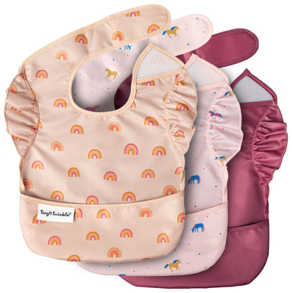 Tiny Twinkle Mess Proof Baby Bibs for Eating - Waterproof, Wipeable Bibs - Toddler Bibs - Travel Friendly - PFAS, PVC, BPA, Phthalate Free - Baby Food Bibs(3 Pack,Unicorn)