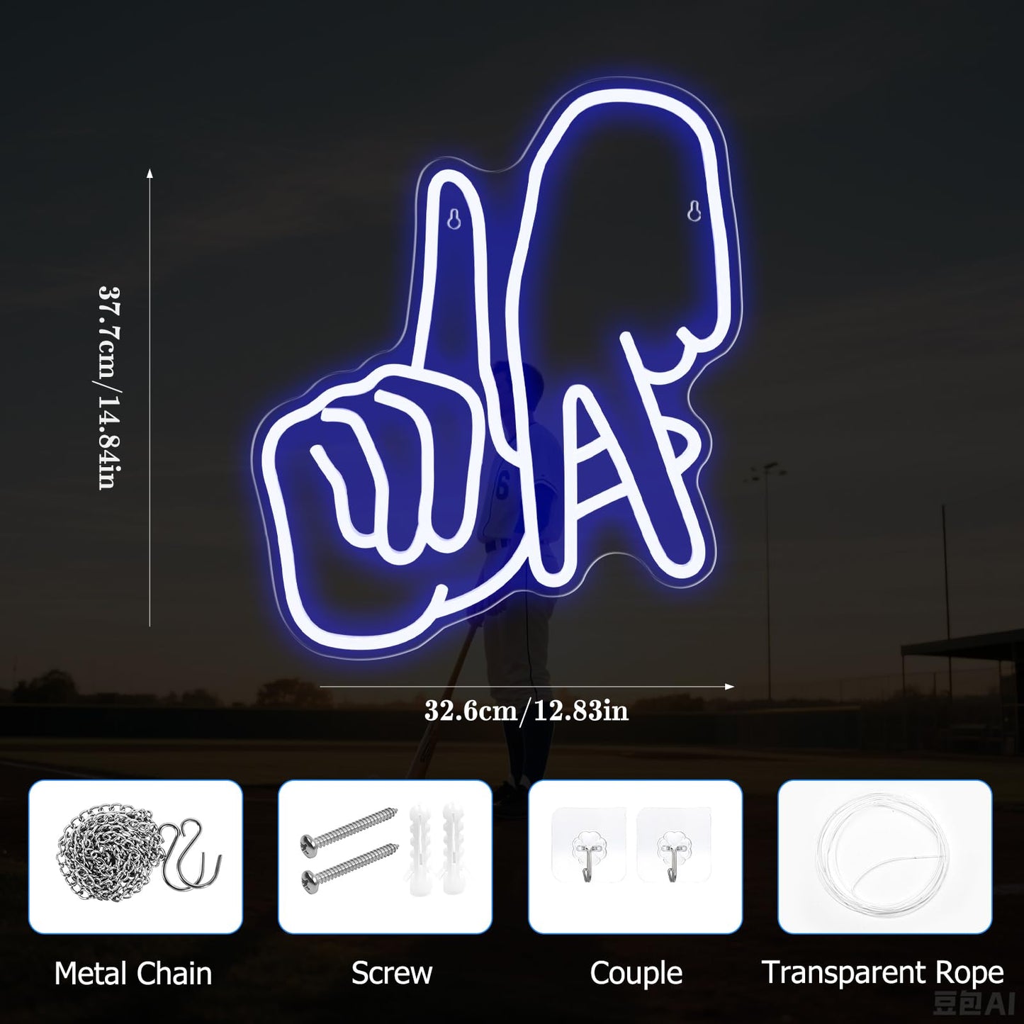 Los Angeles Neon Sign for Garage Wall Decor LA Baseball Gesture Neon Lights for Man Cave Dimmable Baseball Team Logo Led Sign Bedroom Party Birthday Gift for Fans