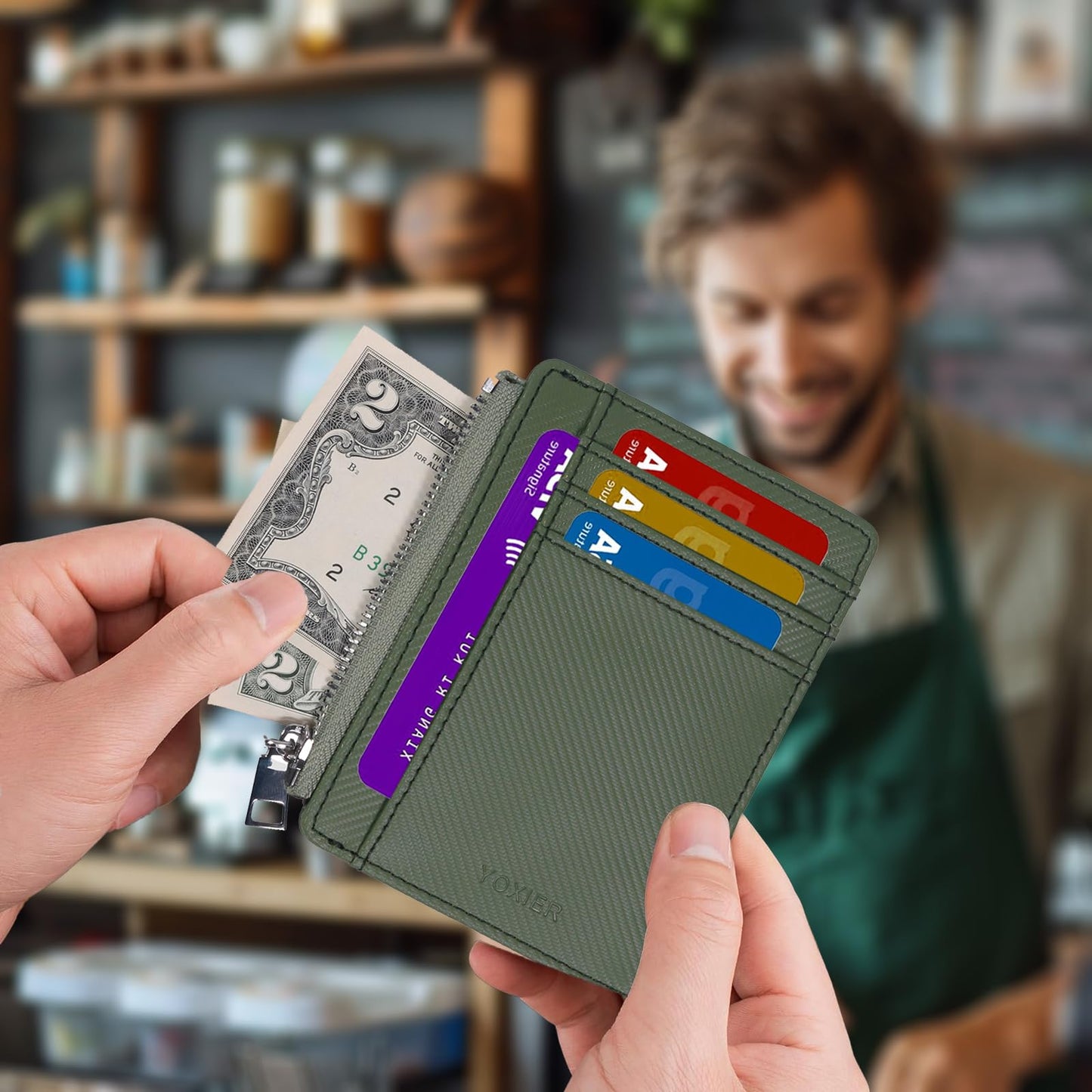 YOXIER Slim Minimalist Wallet, Front Pocket Wallets, RFID Blocking, Credit Card Holder for Men & Women (Matcha Green)