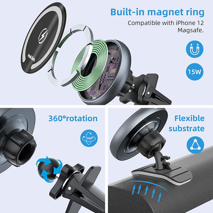Magjieyx for Magsafe Car Mount Wireless Charger Magnetic Fast Charging Compatible with iPhone 16,15,14,13,12,Pro Max,Mini,Magsafe Case, Air Vent and Stick On Dashboard Car Phone Holder