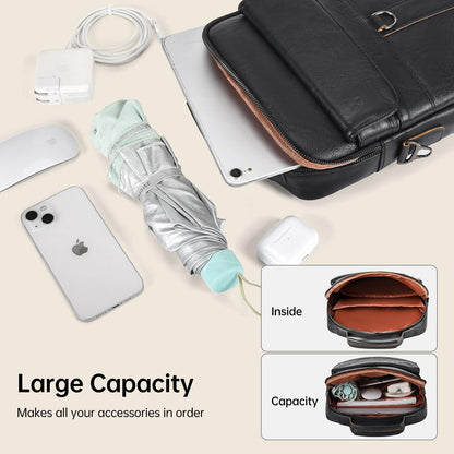 13 Inch Laptop Shoulder Bag Leather Carrying Case for Macbook Air 13" M5 M4 M3 M2 A3449 A3420 A3113 A2681/MacBook Pro 14" M5 M4 M3/2026 MacBook Neo, Vertical Laptop Sleeve Messenger Computer Bag,Black