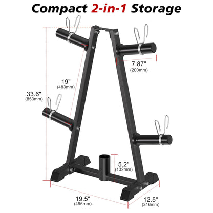 CHICAURA Weight Plate Tree, Universal 1" & 2" Olympic Weight Rack for Plates, A-Frame Bumper Plate Storage with Barbell Holder, 560 LBS Weight Holder Stand for Home Gym