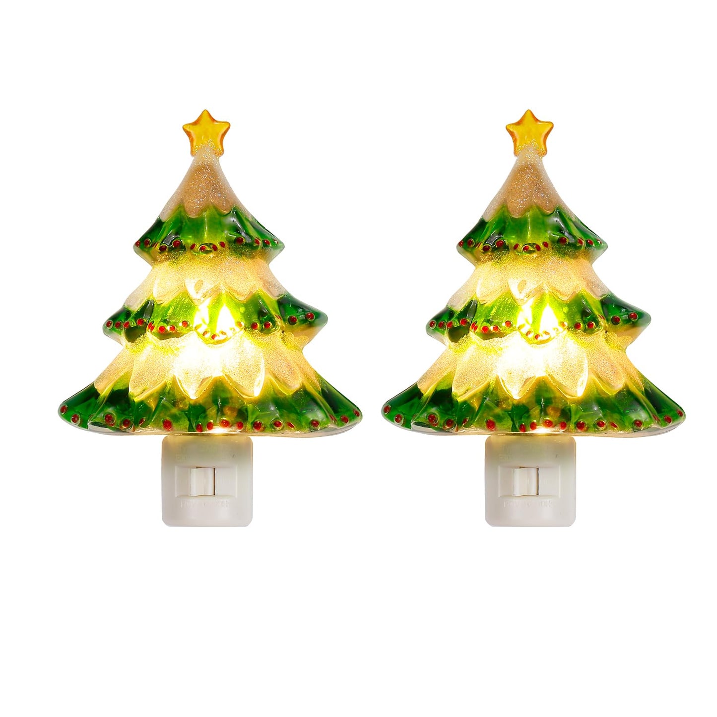 Brightown 2 Pack 6" Decorative Christmas Wreath Night Light with ON/Off Switch, Plastic Night Light for Bedroom Living Room Porch Holiday Decor