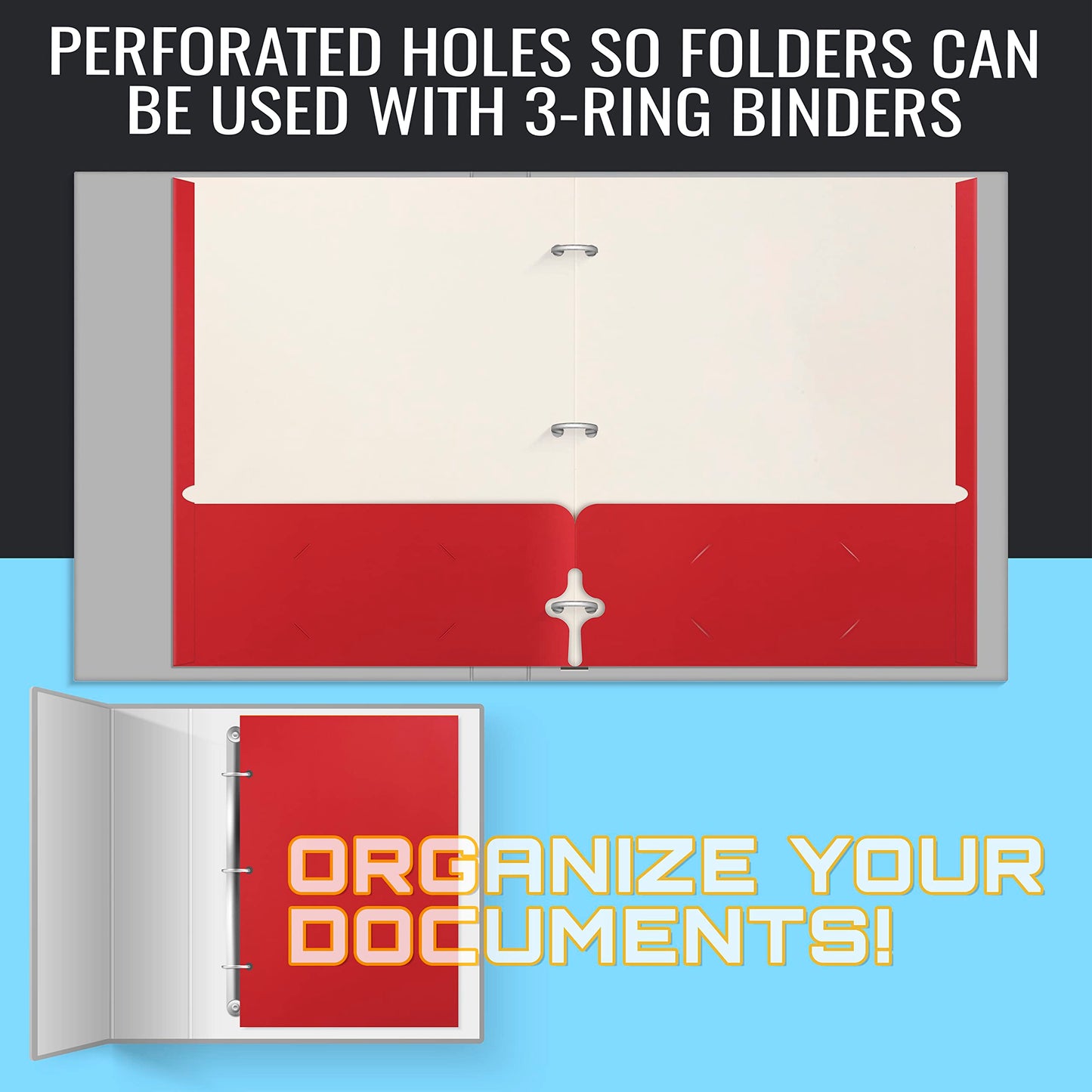 Better Office Products Two Pocket Portfolio Folders, 50-Pack, RED, Letter Size Paper Folders, 50 Pieces, Red