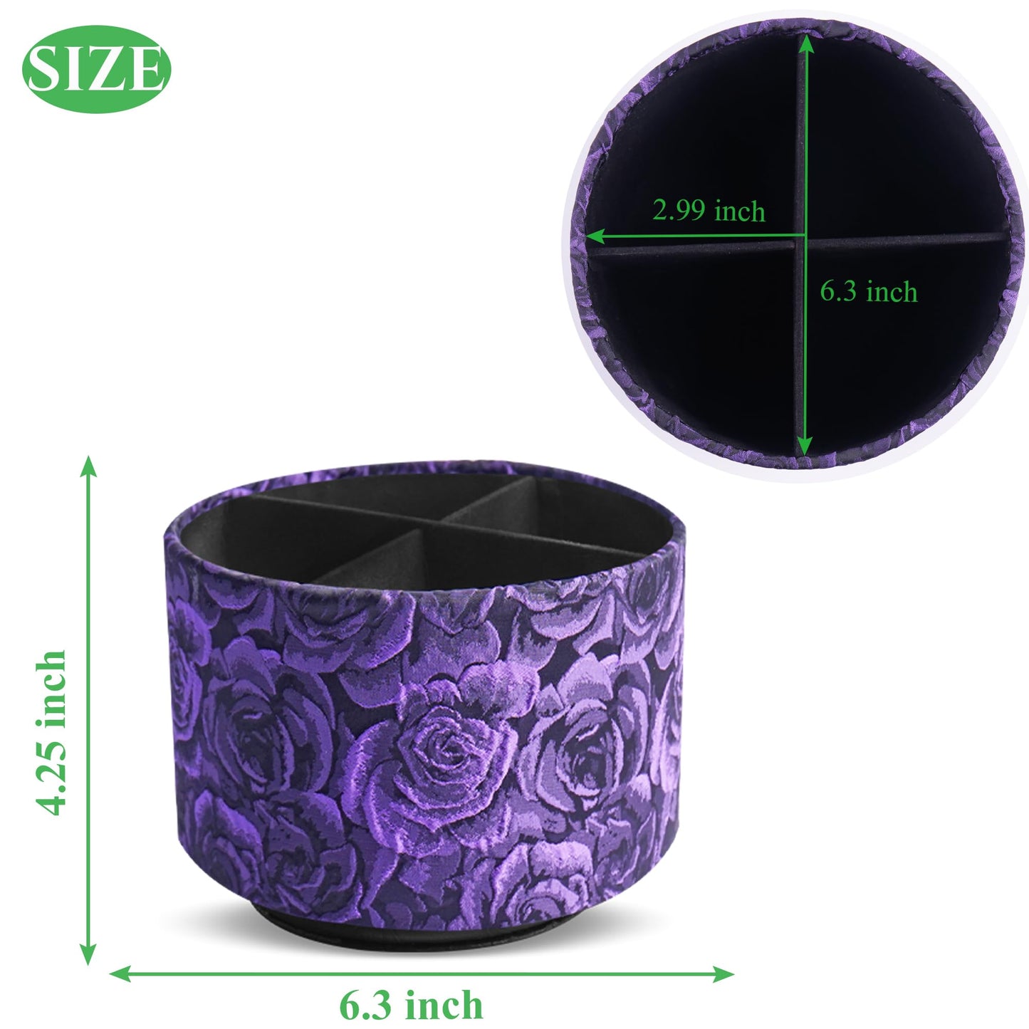 QIELIZI Round Leather Art Supply Organizer,Remote Control Holder,360 Degree Rotating,Multi-Functional Pencil Holder,4 Compartments Desktop Stationary Organizer(1-3D Rose Purple)