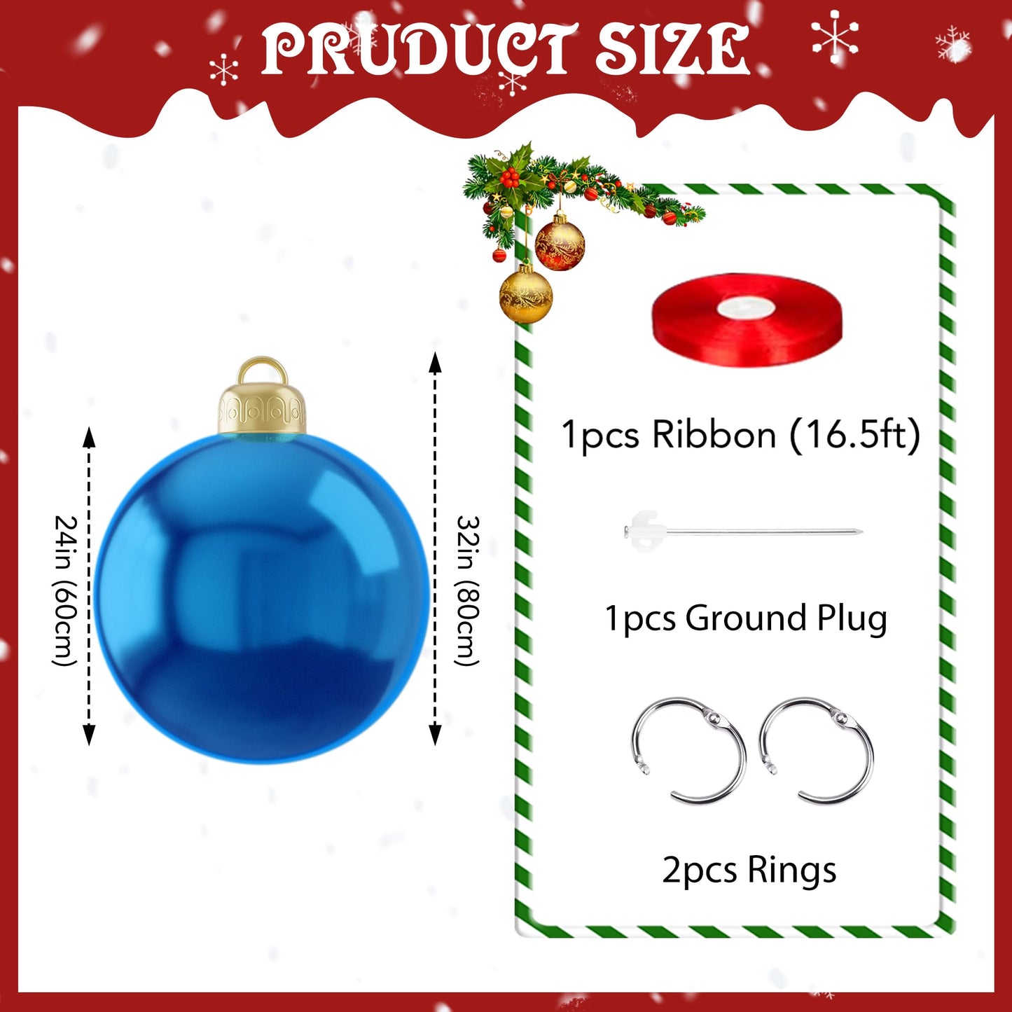 1PCS 24 Inch Christmas Balls Blue Inflatable Ornaments Balls Outdoor Large Inflatable Christmas Ornaments Blow up Xmas Balls for Outside Holiday Yard Lawn Decor(Blue)
