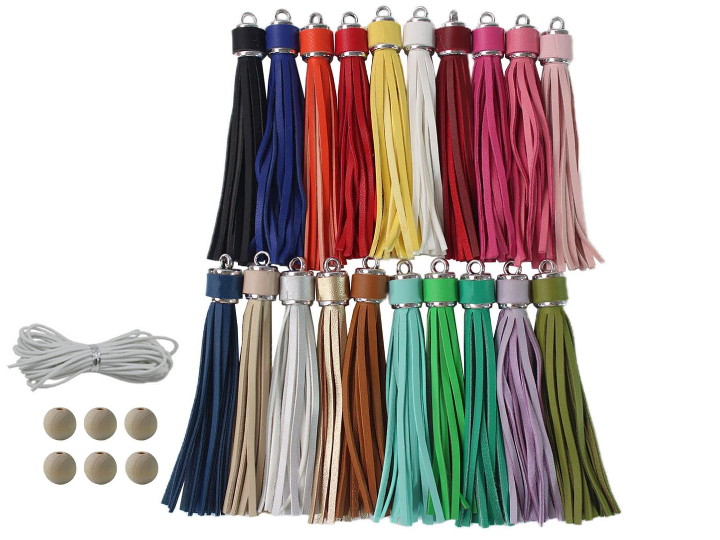 Assorted Leather Keychain Tassels for Jewelry Making 20pcs 4.3 inch Silver Faux Leather Tassels for Bead Keychain Wristlet DIY Bag Charms Cellphone Straps Key Ring Bracelet Supplies & Accessories