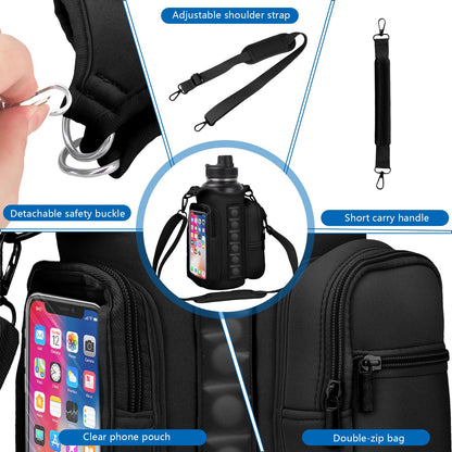 TOUGHMATE Magnetic Gym Bags for Men & Women with Adjustable Strap, Small Magnet Bag Company Water Bottle Holder with Phone Pocket for Travel, Work, Sports, Black