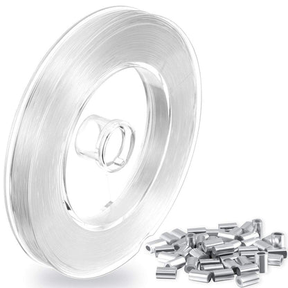 Strong Clear Nylon Wire Invisible Hanging Wire for Hanging Craft Christmas Decor and 50 Loop Sleeve (109 Yd.)