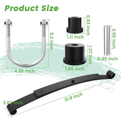 10L0L Heavy Duty Tapered Rear Leaf Springs Kit (2-Leaf) for EZGO RXV 2008-2013 - Includes Bushings, U-Bolts, Nuts, Sleeves - OEM 603498 604494