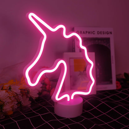 Unicorn Neon Sign with Holder Base, USB & Battery Powered, Pink Unicorn Neon Lights for Girs Room, Table Lamp Decor for Home, Bedroom, Living room, Bar, Office, Party, Christmas, Birthday Gifts