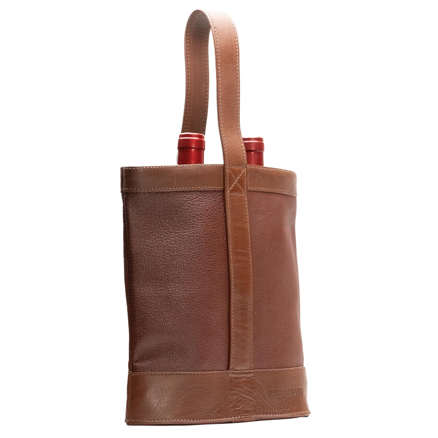 WESLEATH Double Wine Carrier Bag – Leather Wine Tote for Two Bottles with Handle – Protective Carrier for Picnic, Wine Champagne Gift Bag (Sunset)