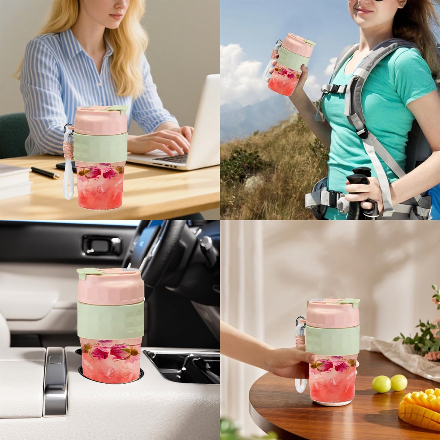 Toycol Portable Glass Bottle with Magnetic Tea Infuser, 18 OZ Water Cup with Removable Carry Strap & Insulation Sleeve, One Button Brewing for Loose Leaf Tea, Great Gift Idea for Women (Pink)