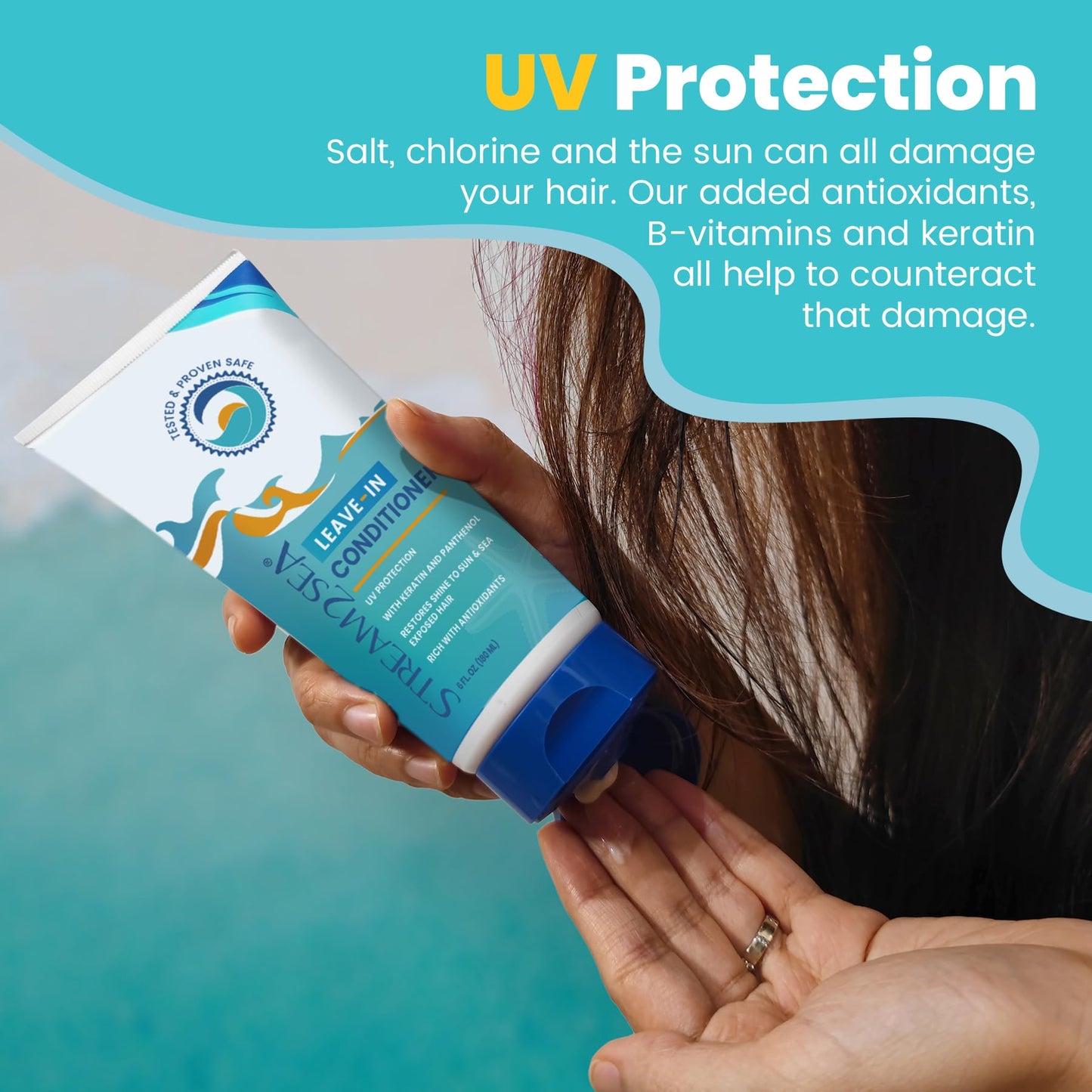 Leave-In Hair Conditioner Detangles & Replenish Hair Moisture Natural Reef Safe Formula - Sulfate and Paraben Free with UV Protection by Stream2Sea