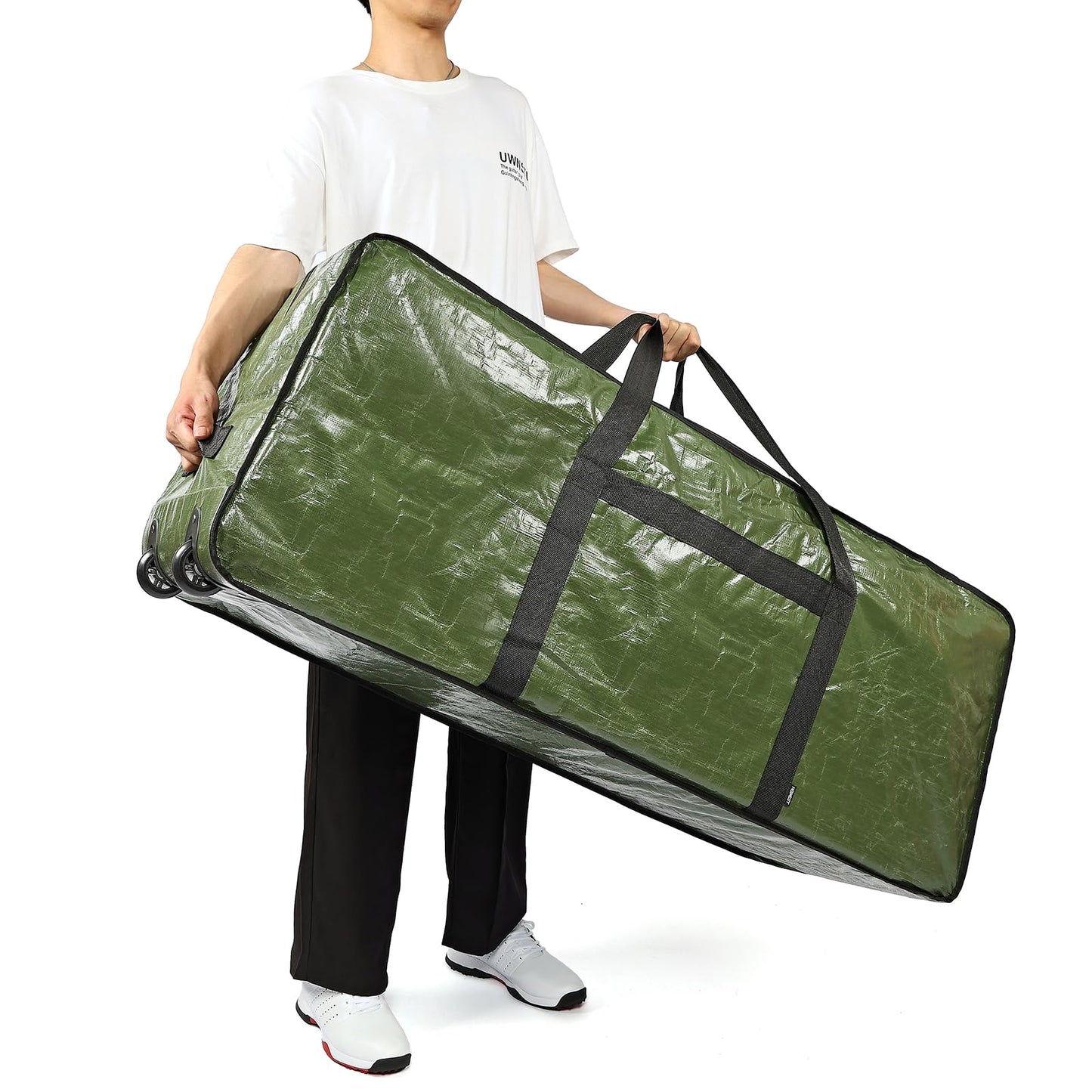 HOMEST Christmas Tree Storage Bag, Fits for 4.5-7 ft Xmas Artificials, Zippered Bag with Reinforced Carrying Handles and Wheels, Green (Bag Only)