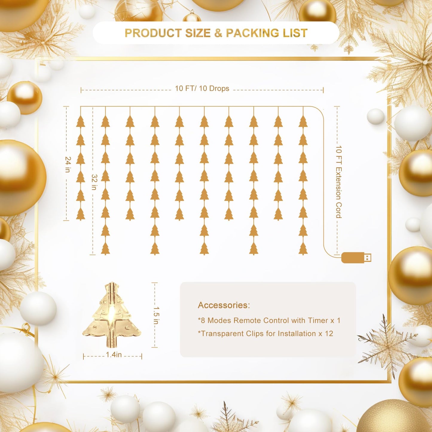 Patioman Christmas Tree Curtain Lights, Warm White Window Lights 70 LEDs Hanging Light with Remote Fairy Led Twinkle String Lights Home Bedroom Wall Ceiling Décor for Christmas, Wedding, Party