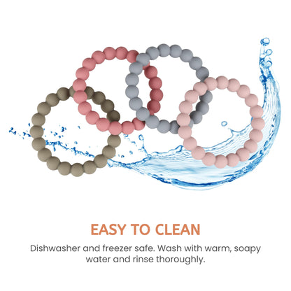 Nearbyme Silicone Teether Rings, 4 Neutral (White, Beige, etc.) Baby Teether Bracelets for 3m+ Babies to Self-Soothe