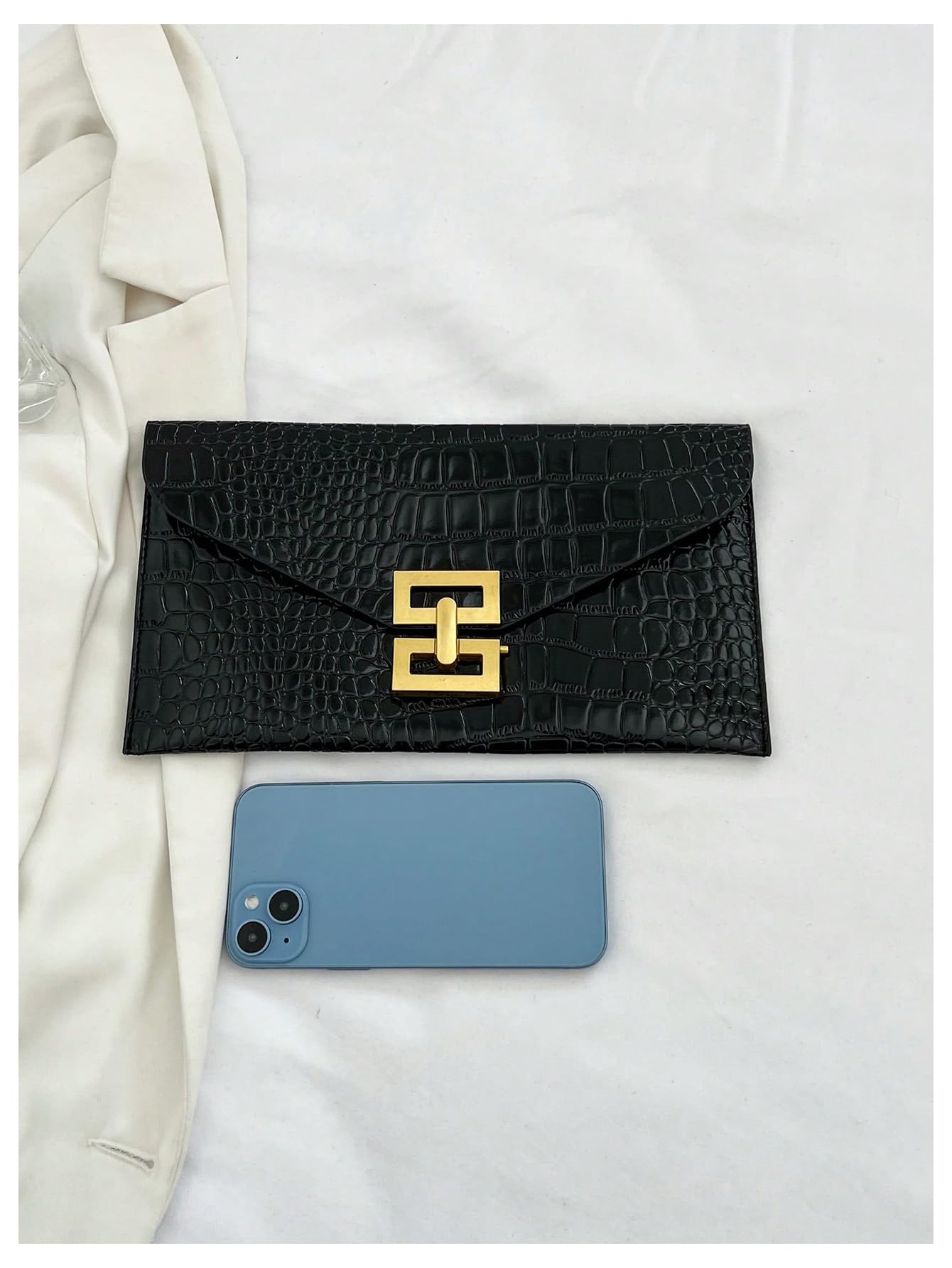 Verdusa Women's Clutch Evening Bags Trendy Envelope Handbags Metallic Purses Black a One Size